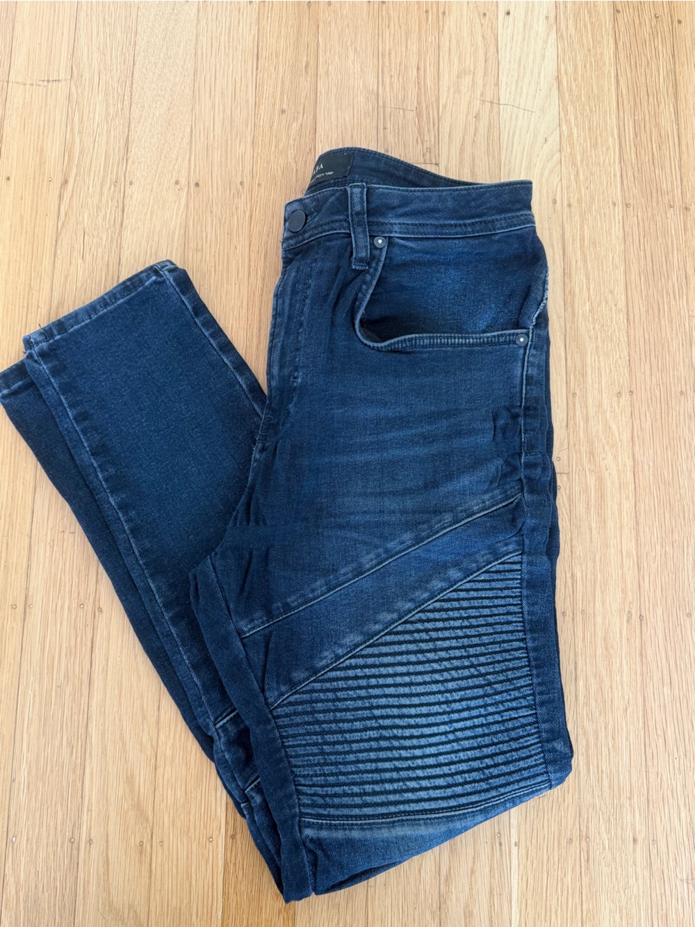 Zara Men's Navy Ribbed Moto Jeans